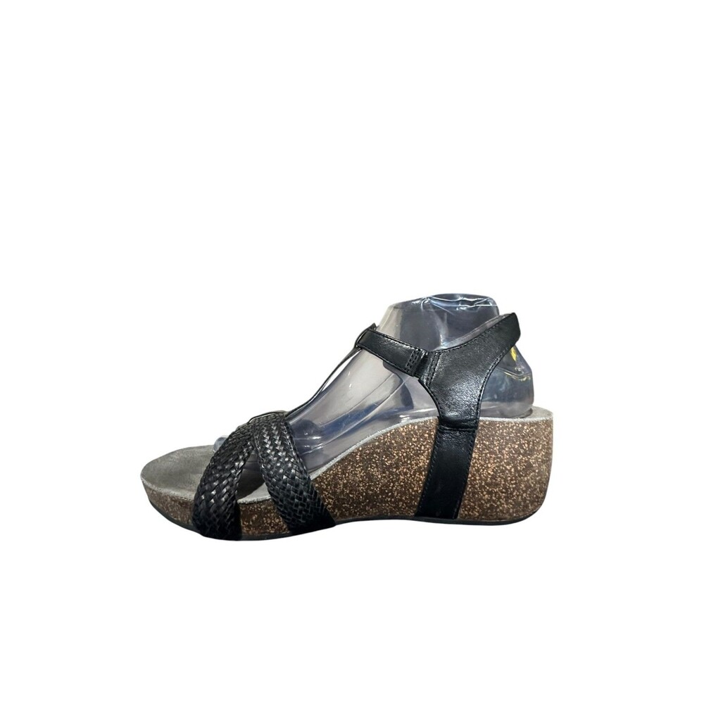 Abeo Wedge Heel Urmy T-Strap Comfort Sandals Black Leather Womens Size 10 N Boho - Picture 4 of 12
